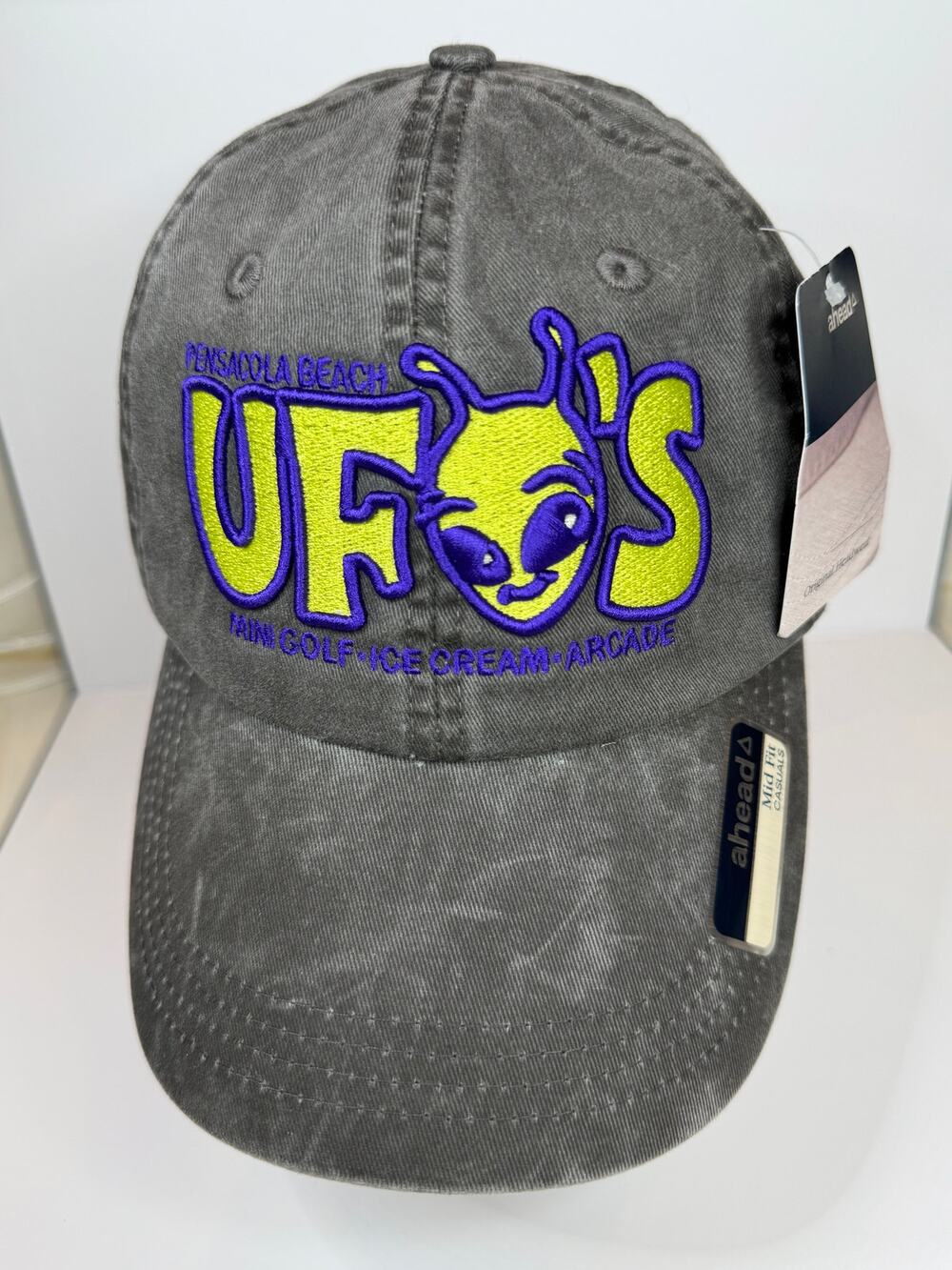 UFOs Mini Golf Course Pensacola Beach, FL Adj. Strap Cap Gray Ahead Casuals NWT